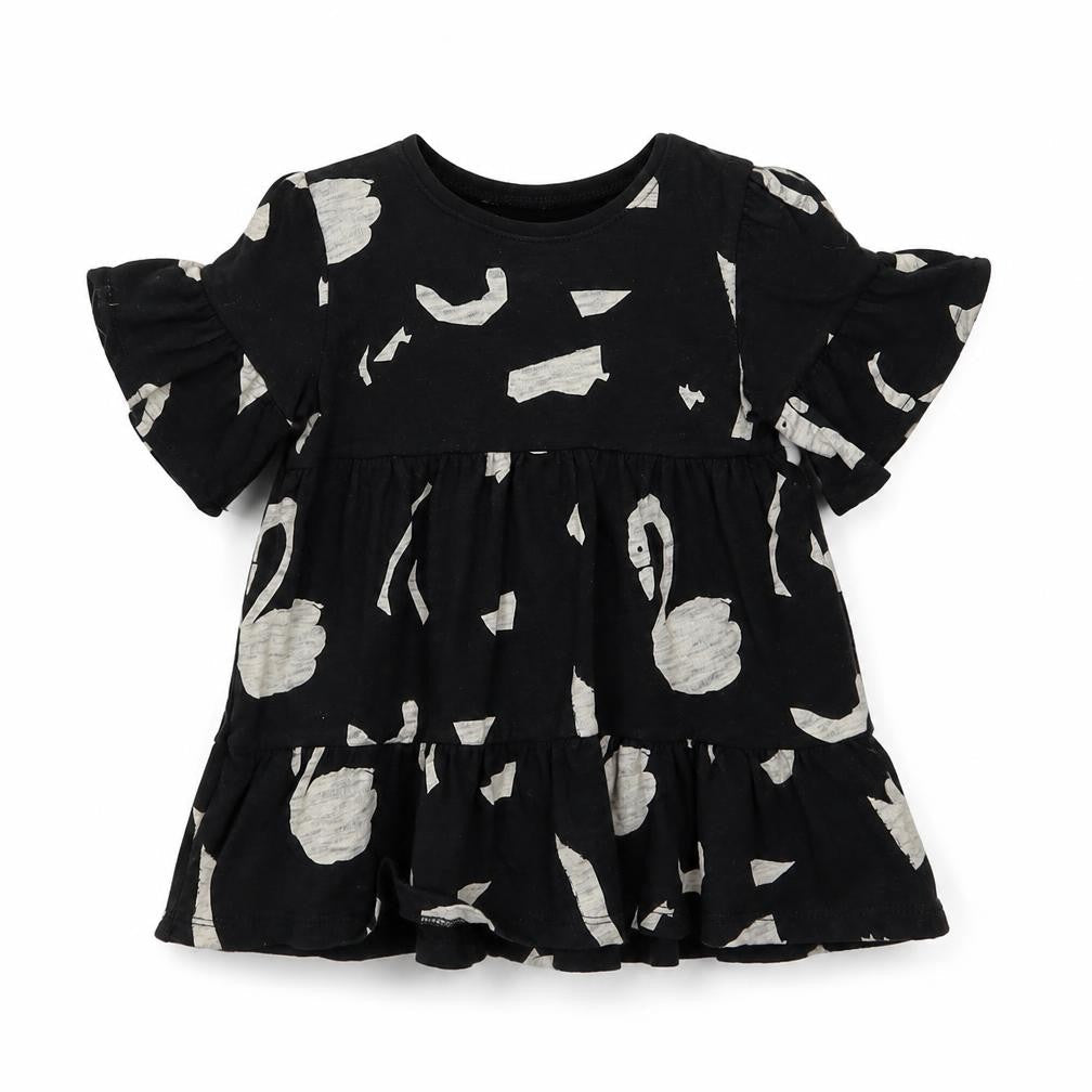 Front view of Next girls’ black animal print basic t-shirt, size 2, years