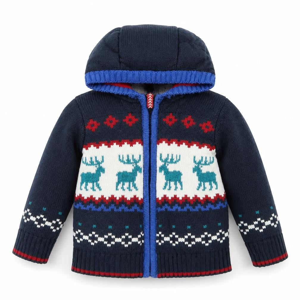 Front view of M&Co boys’ blue jacket coatigan, size 9-12, months