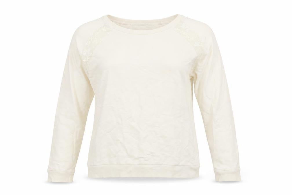 Front view of Dorothy Perkins women’s ivory jumper, size UK 12, - lace inset on shoulders