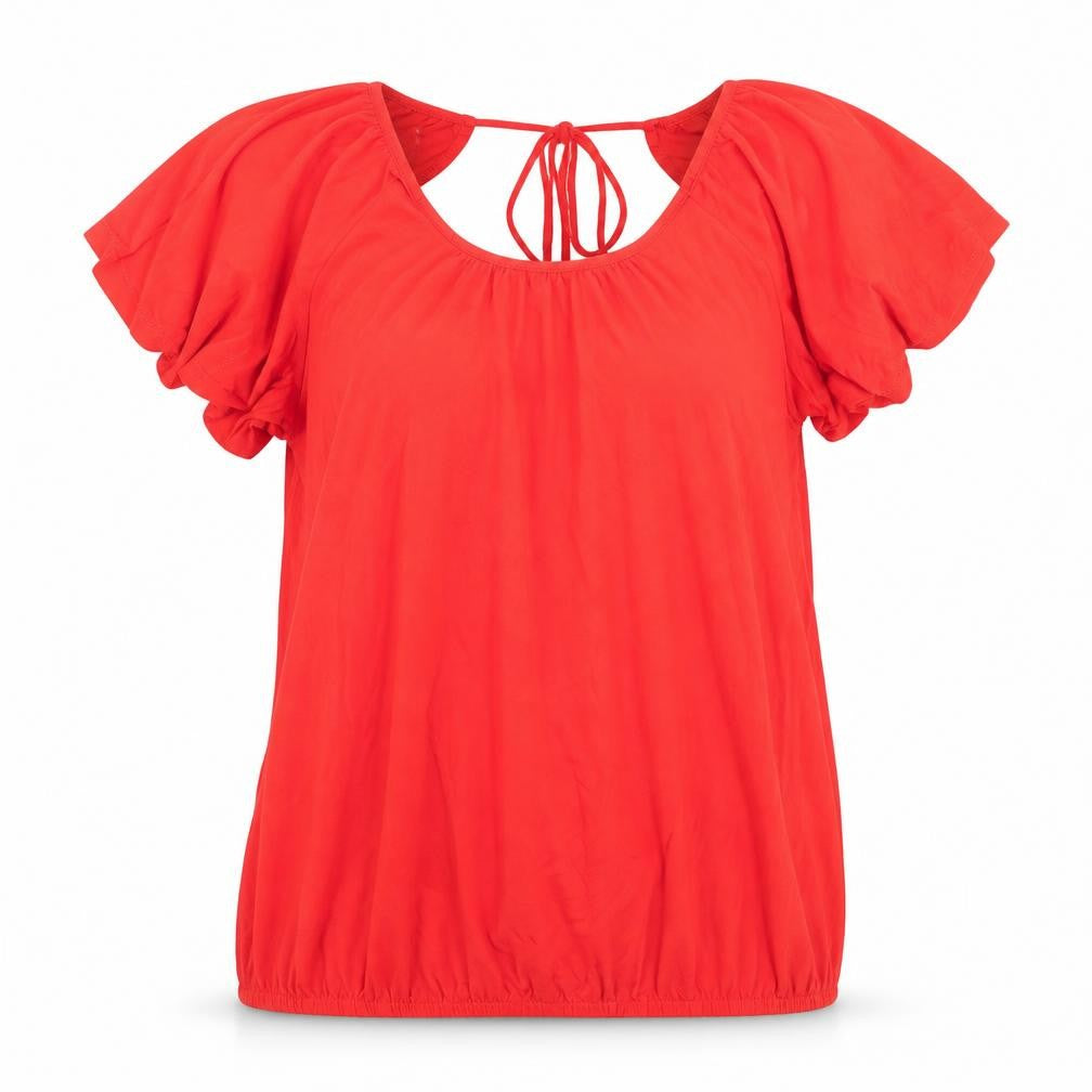 Front view of George women’s orange tunic t-shirt, size UK 12, - v back neck