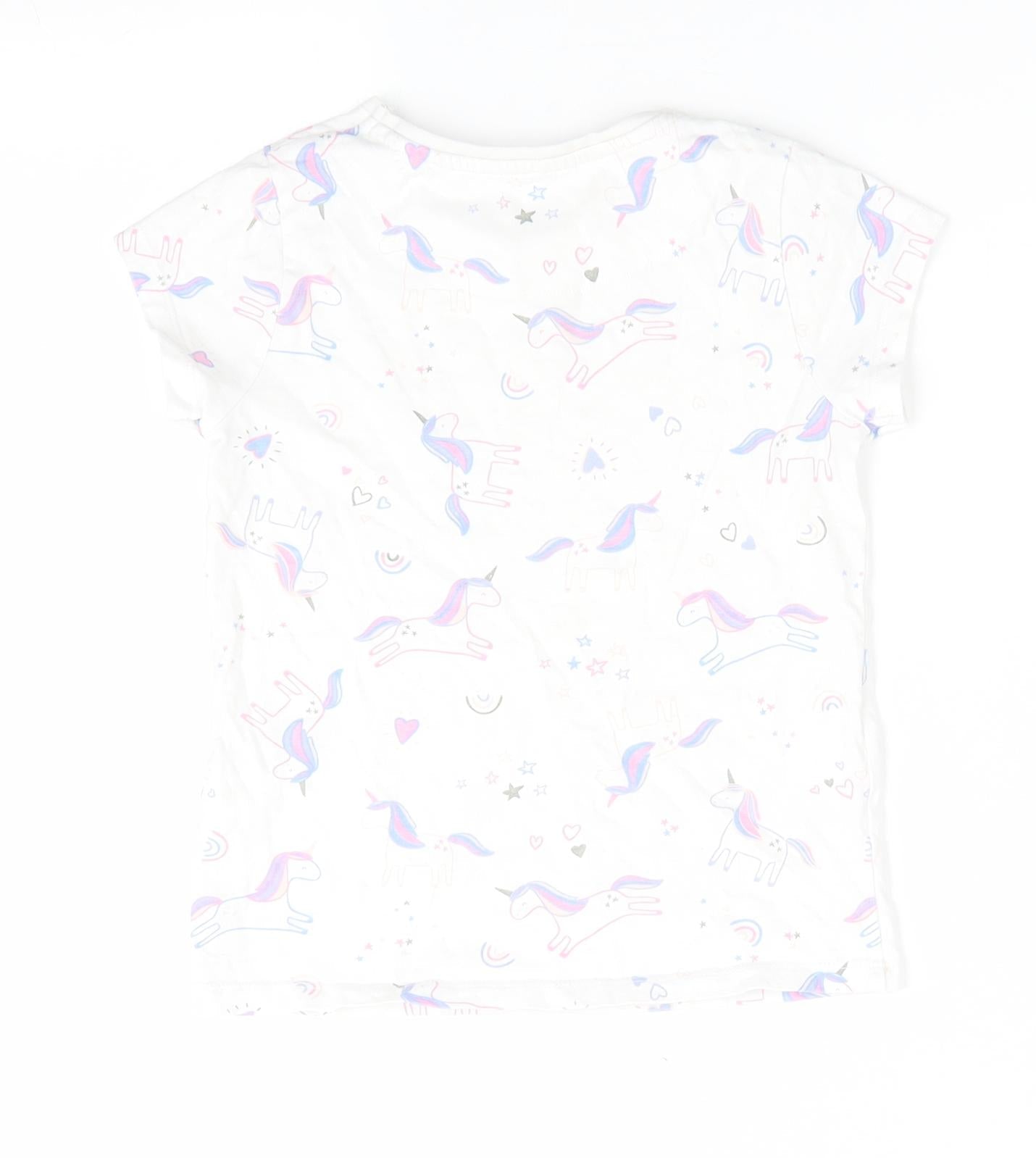 George Girls White Animal Print   Pyjama Top Size 5-6 Years  - Unicorn & stars print