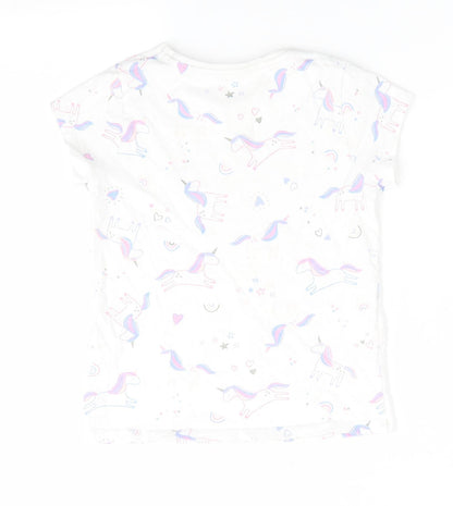 George Girls White Animal Print   Pyjama Top Size 5-6 Years  - Unicorn & stars print
