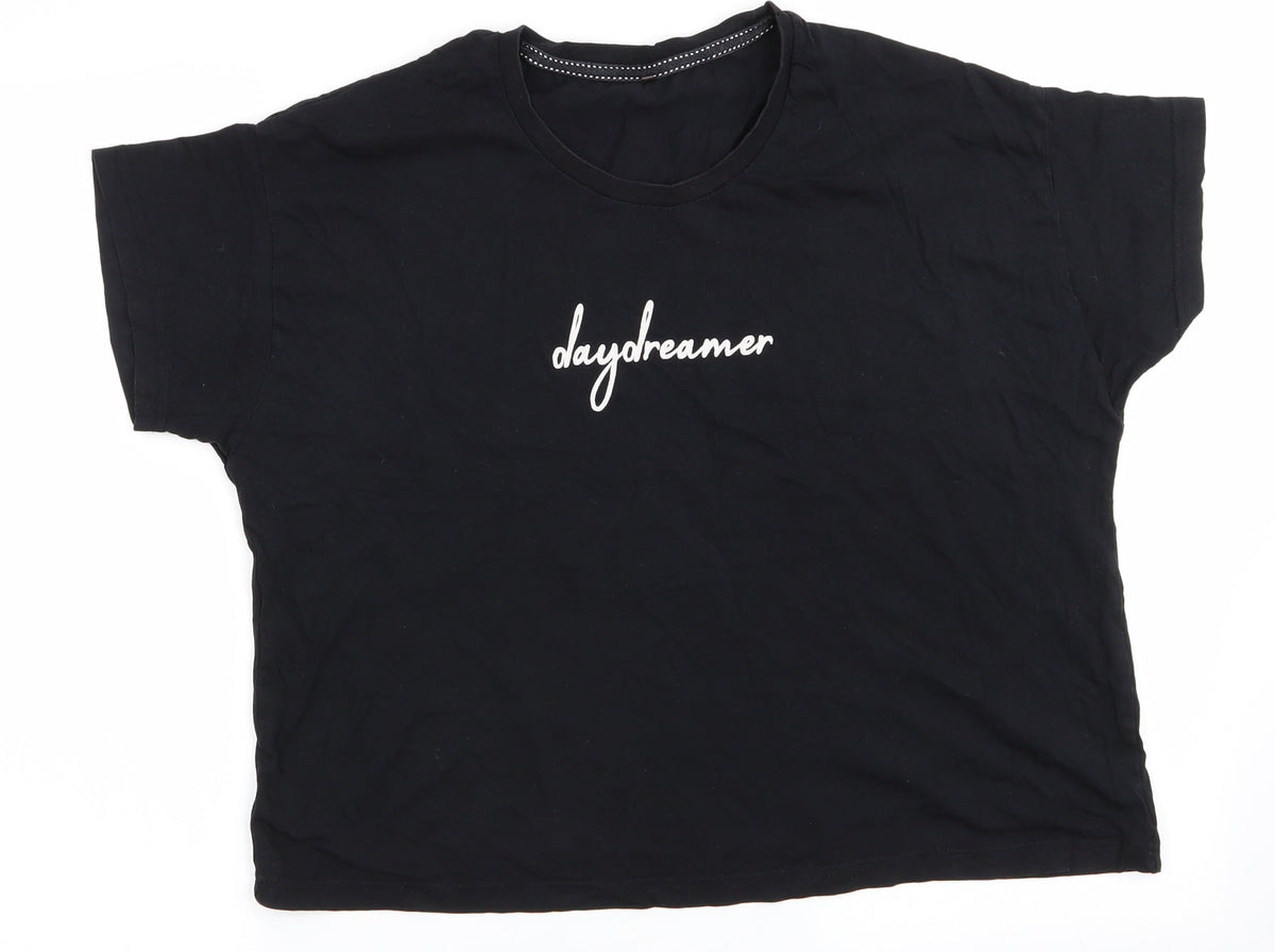 Additional front view of George women’s black solid pyjama top, size UK 8, - day dreamer