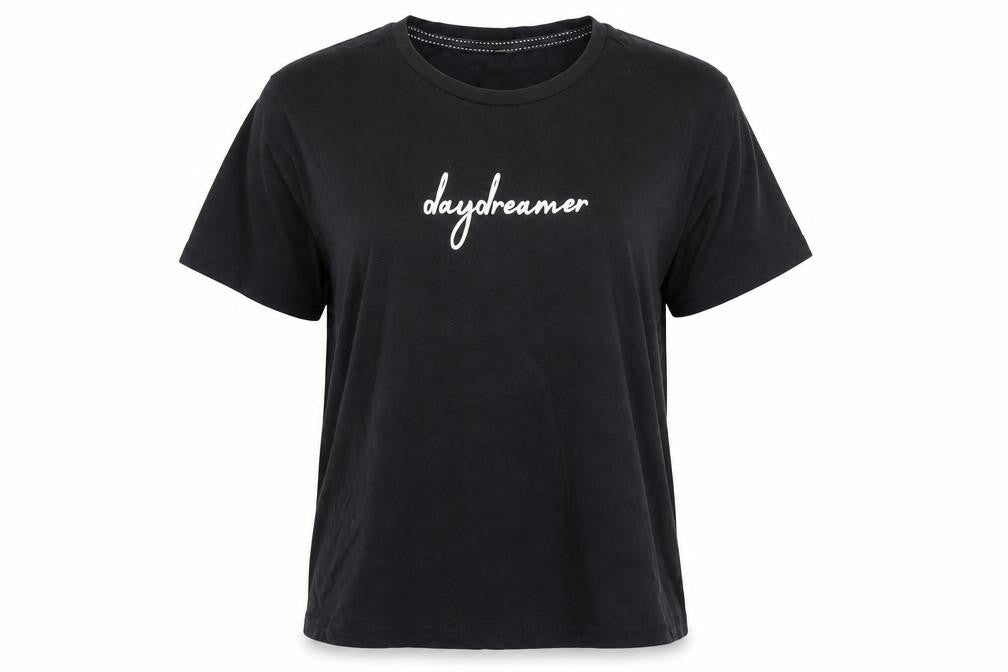 Front view of George women’s black solid pyjama top, size UK 8, - day dreamer