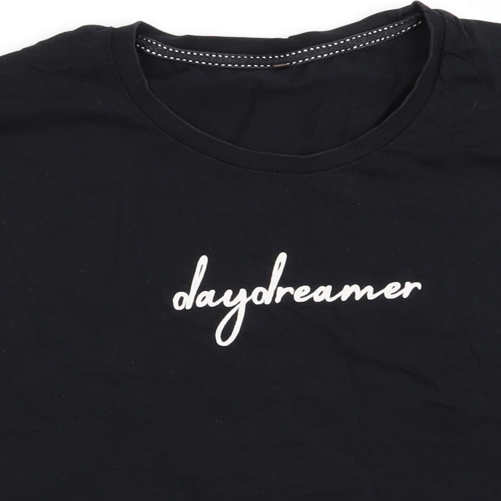 Close-up detail of George women’s black solid pyjama top, size UK 8, - day dreamer