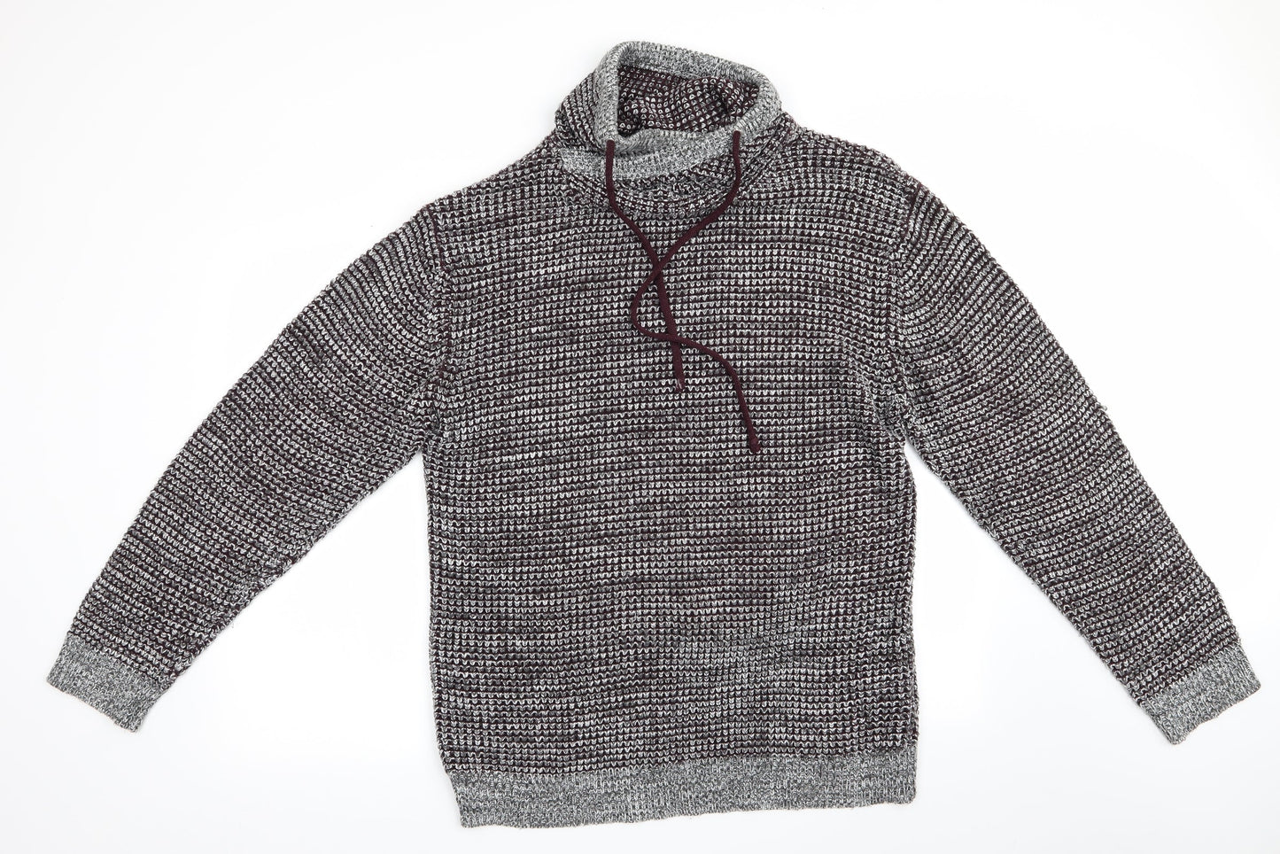 Brave Soul Mens Brown Houndstooth  Pullover Jumper   - High Cowl Type Neck with drawstring