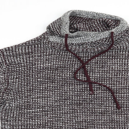 Brave Soul Mens Brown Houndstooth  Pullover Jumper   - High Cowl Type Neck with drawstring