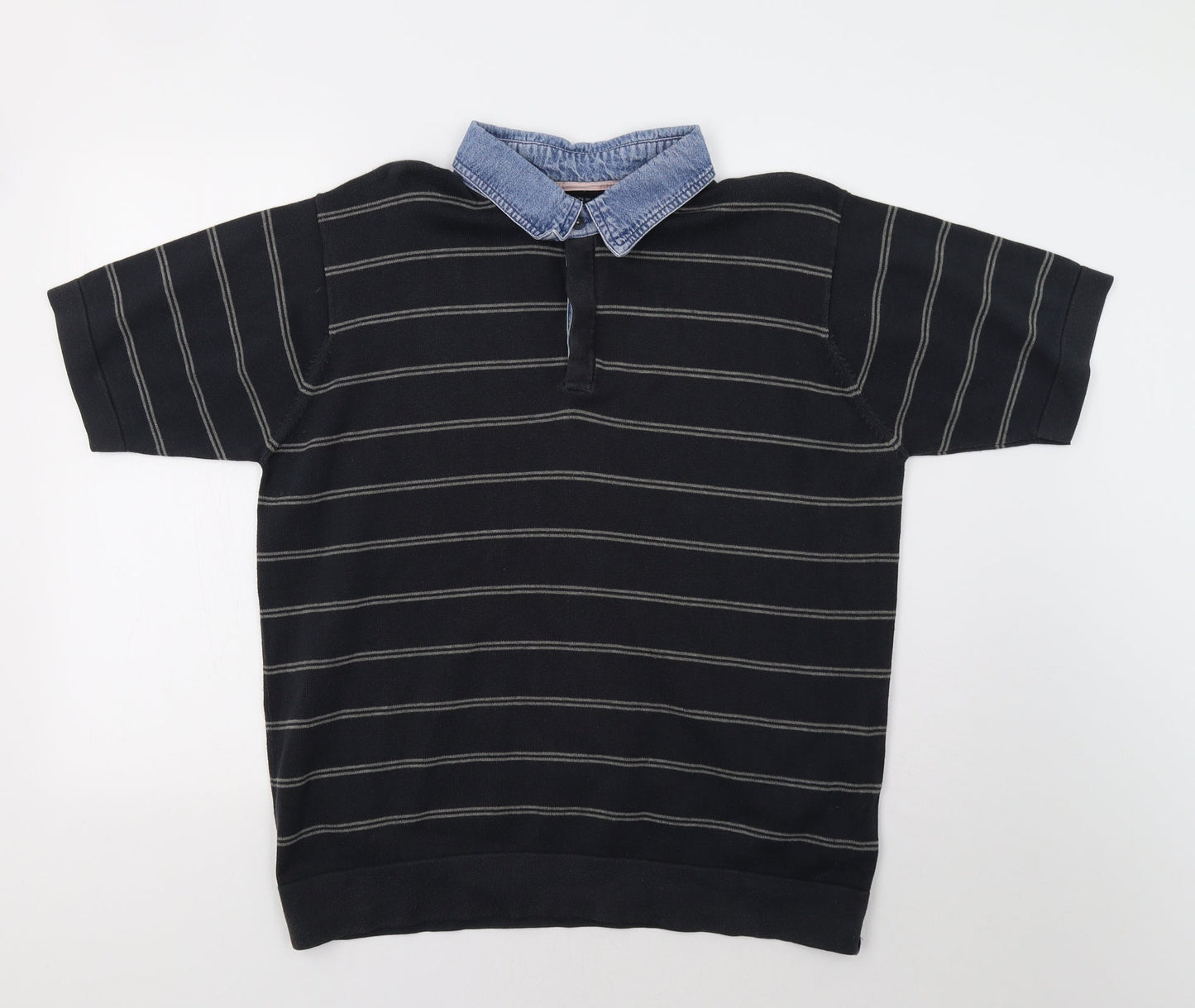 M&S Mens Black Striped   Polo Size L