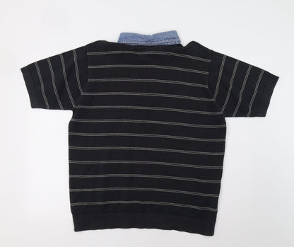 M&S Mens Black Striped   Polo Size L