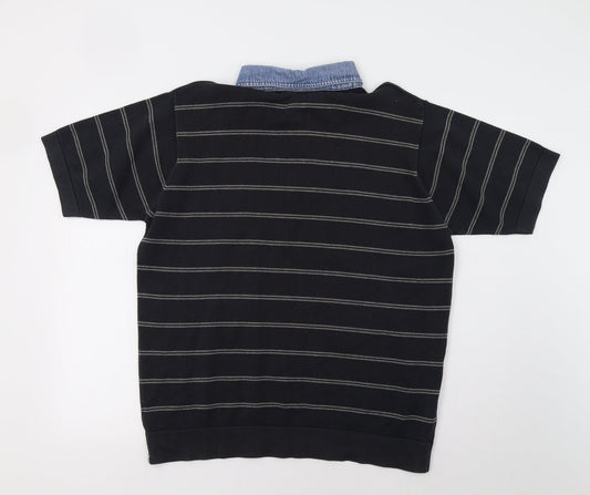 M&S Mens Black Striped   Polo Size L