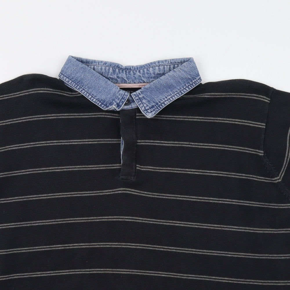 M&S Mens Black Striped   Polo Size L