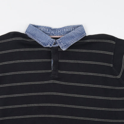 M&S Mens Black Striped   Polo Size L