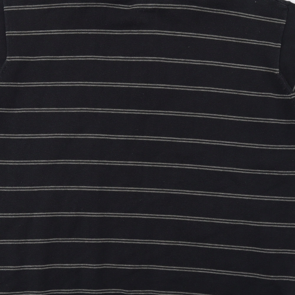M&S Mens Black Striped   Polo Size L