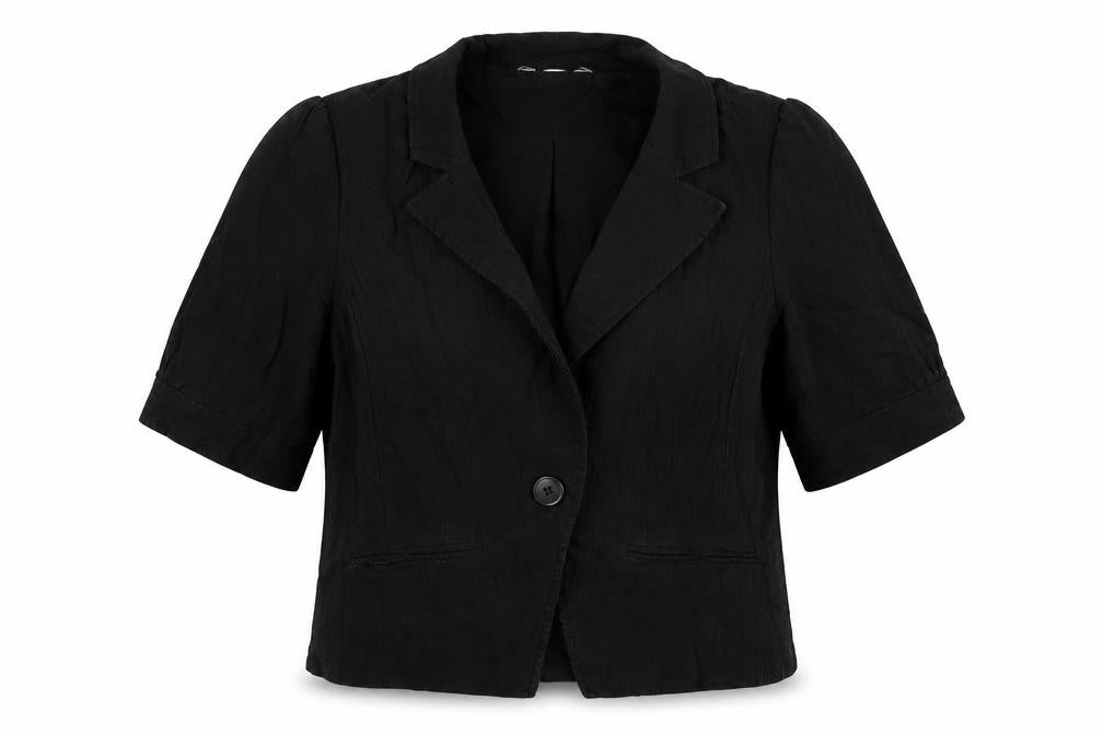 Front view of Prtimark women’s black jacket blazer, size UK 14