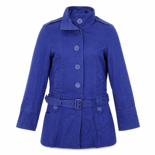 Front view of New Looki women’s blue pea coat coat, size UK 12