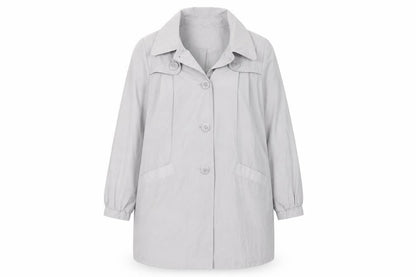 Front view of Casual Comfort women’s grey overcoat coat, size UK 16