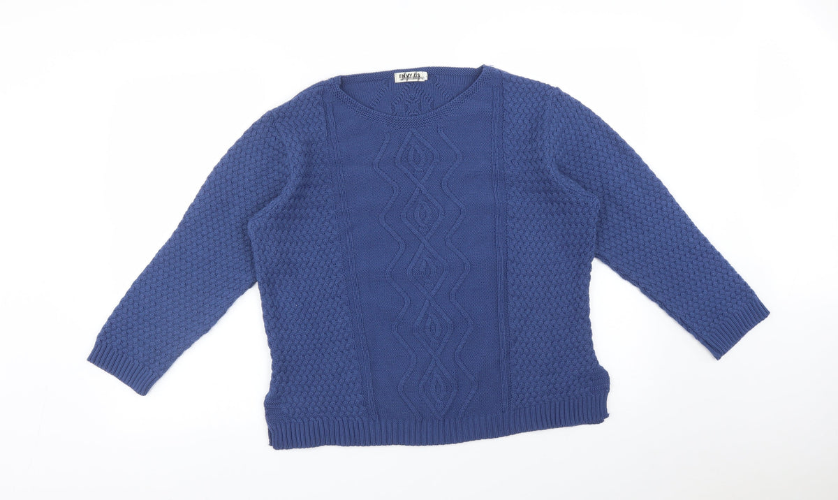 Additional front view of ENVY US women’s blue geometric pullover sweatshirt, size L