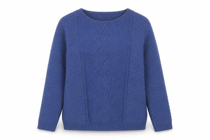 Front view of ENVY US women’s blue geometric pullover sweatshirt, size L