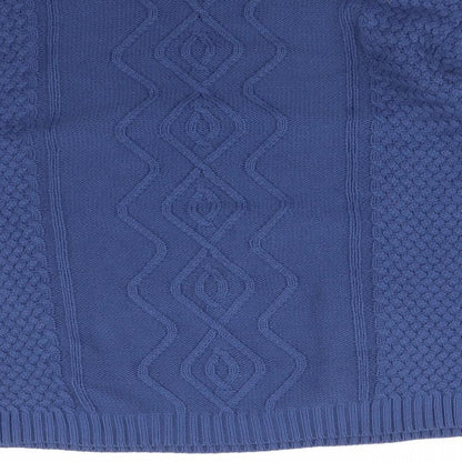 Brand and care label for ENVY US women’s blue geometric pullover sweatshirt, size L