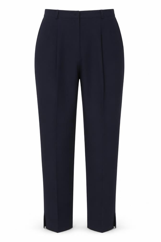 Front view of Preworn women’s blue trousers, size UK 12, 26-inch leg