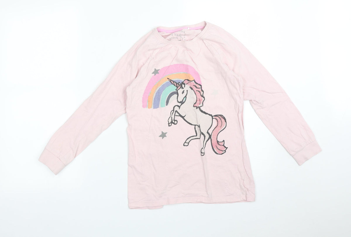 Additional front view of Next girls’ pink solid pyjama top, size 11, years - unicorn rainbow