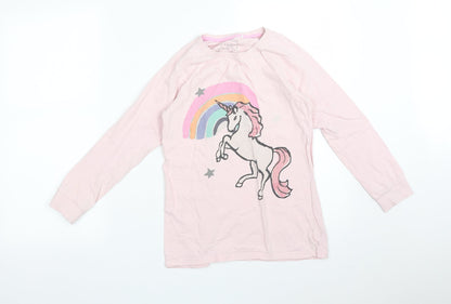 Additional front view of Next girls’ pink solid pyjama top, size 11, years - unicorn rainbow