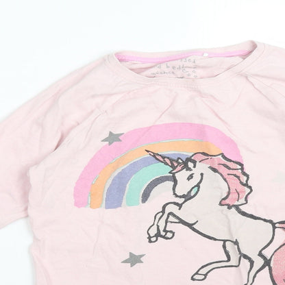 Close-up detail of Next girls’ pink solid pyjama top, size 11, years - unicorn rainbow