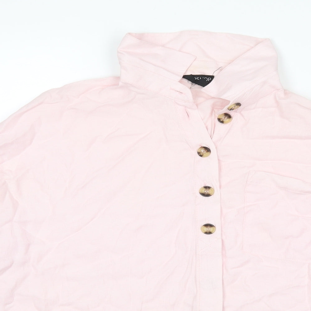 Womens UK Size 14 Topshop Pink Basic Button-Up