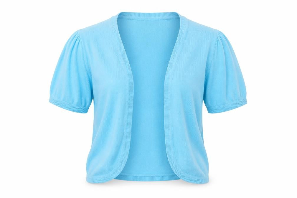 Front view of New Look women’s blue cardigan jumper, size UK 14