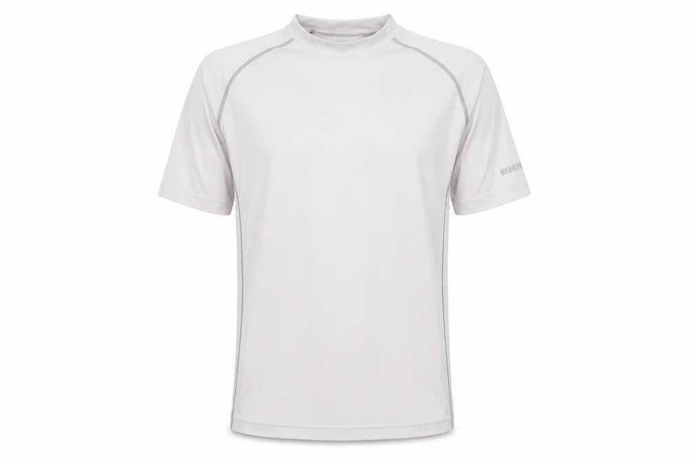 Front view of Rhio men’s white basic t-shirt, size S
