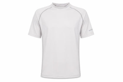 Front view of Rhio men’s white basic t-shirt, size S
