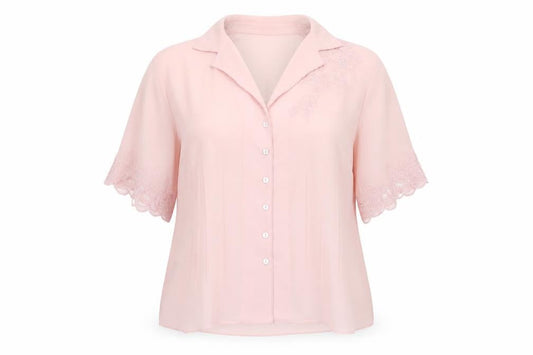 Front view of Country Casuals women’s pink basic button-up, size UK 14