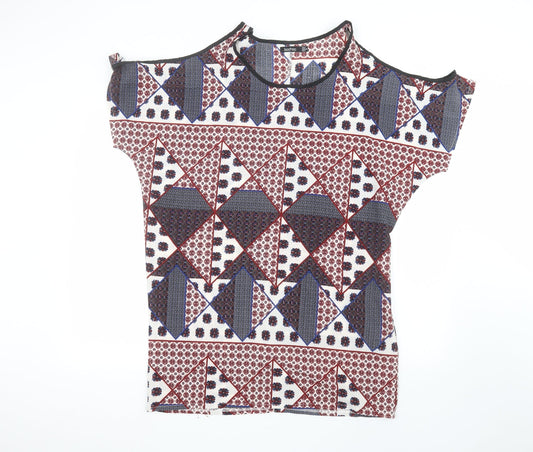 Boohoo Womens White Floral  Basic T-Shirt Size 8