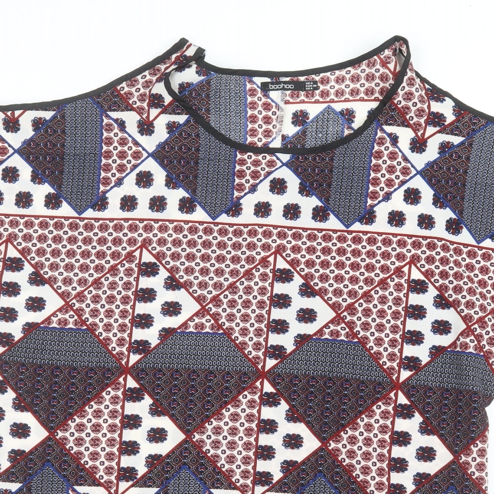 Boohoo Womens White Floral  Basic T-Shirt Size 8