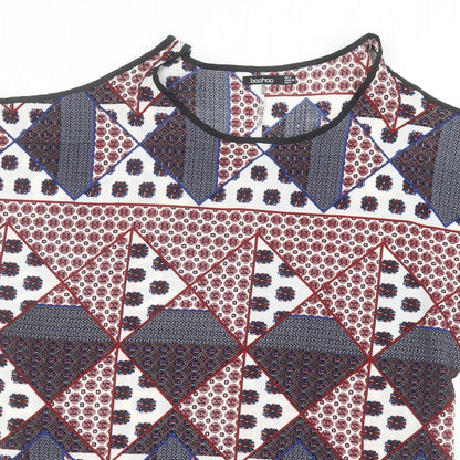 Boohoo Womens White Floral  Basic T-Shirt Size 8