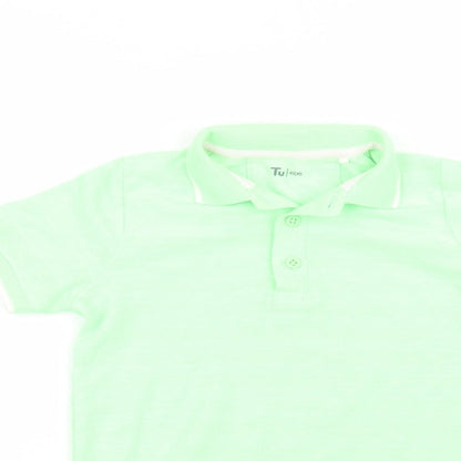 Close-up detail of Tu boys’ green basic polo, size 5, years