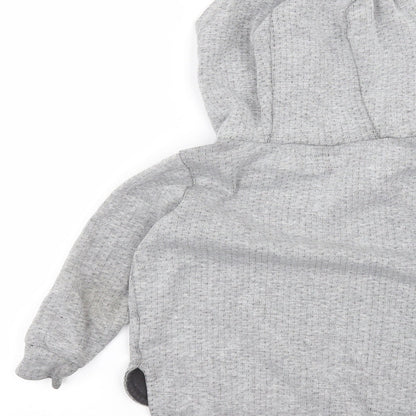 Brand and care label for Next boys’ grey pullover hoodie, size 4, years