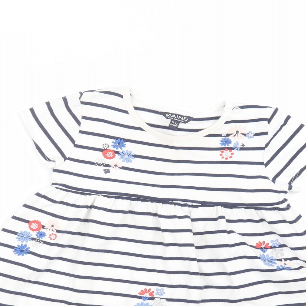 Maine New England Girls White Striped  A-Line  Size 9-10 Years