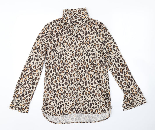 H&M Womens Beige Animal Print  Basic Button-Up Size 4