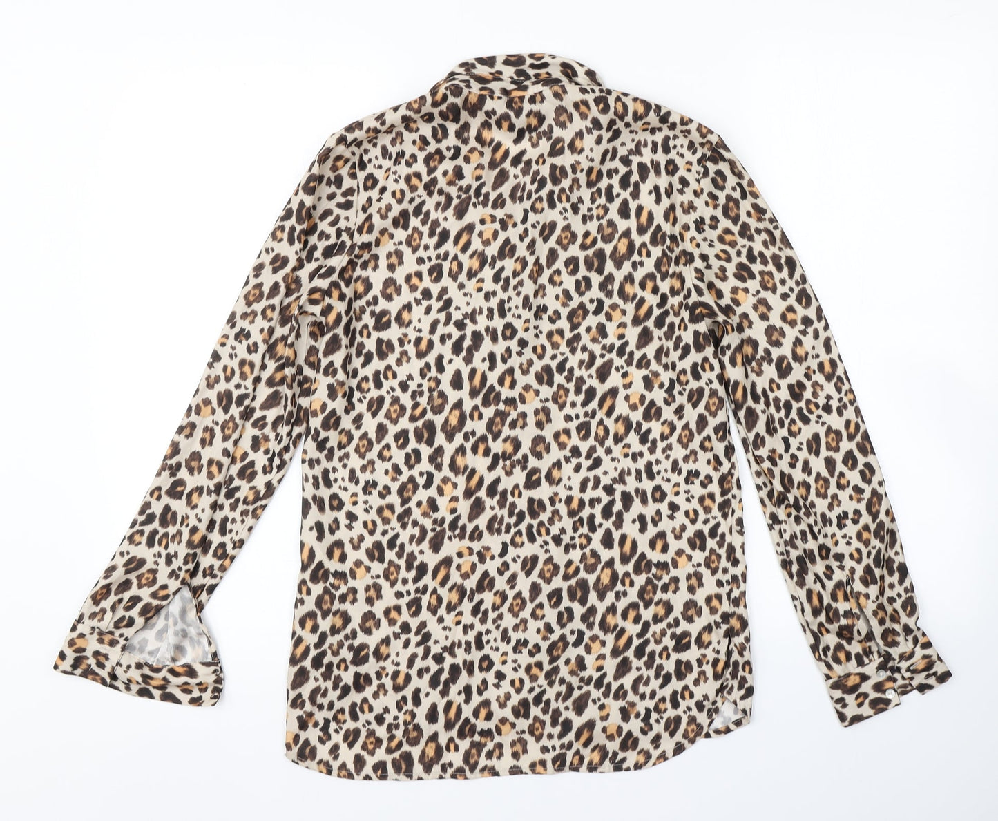 H&M Womens Beige Animal Print  Basic Button-Up Size 4
