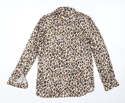 H&M Womens Beige Animal Print  Basic Button-Up Size 4