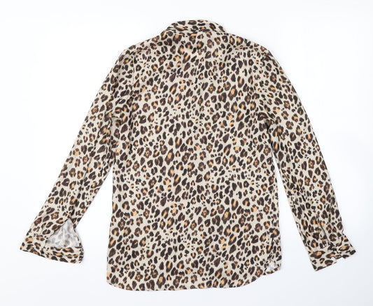 H&M Womens Beige Animal Print  Basic Button-Up Size 4