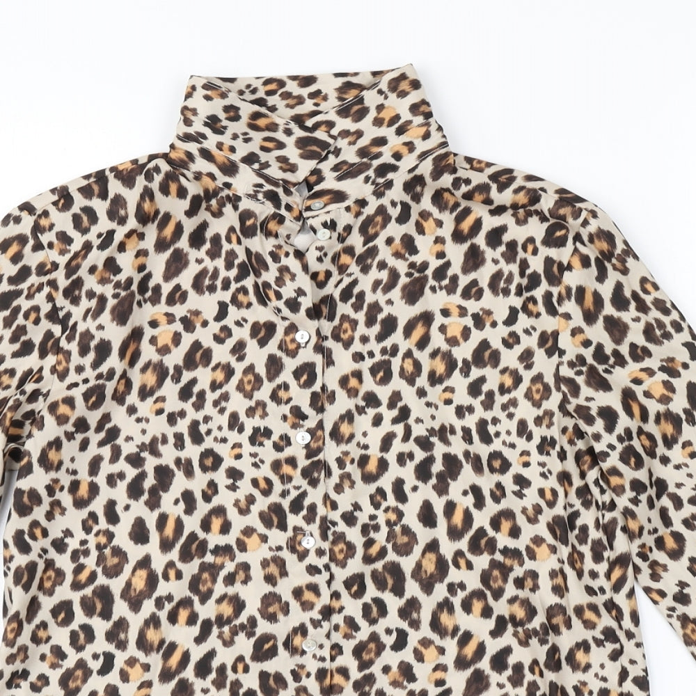 H&M Womens Beige Animal Print  Basic Button-Up Size 4