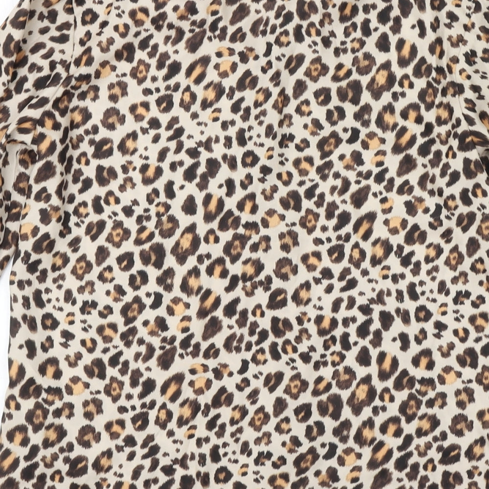 H&M Womens Beige Animal Print  Basic Button-Up Size 4