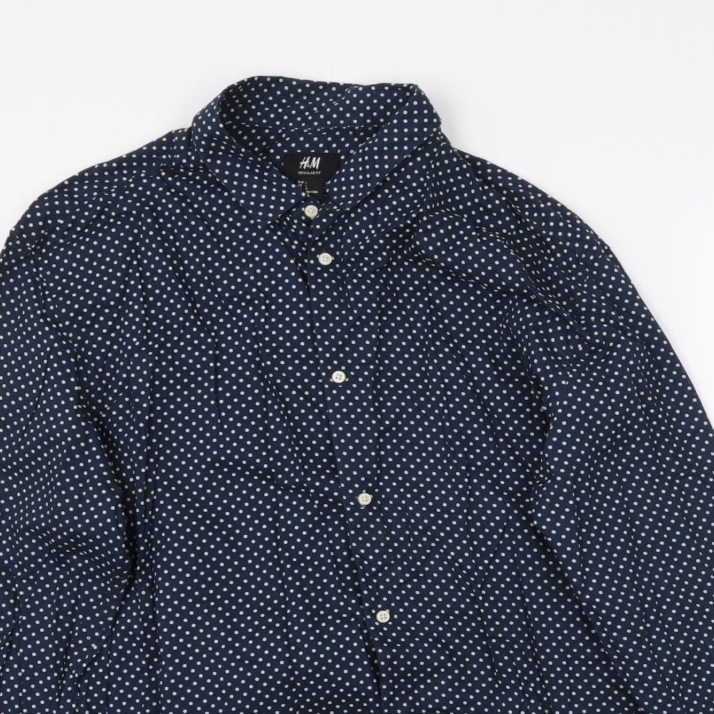 Mens UK Size L H&M Blue  Button-Up Long Sleeve Casual Shirt