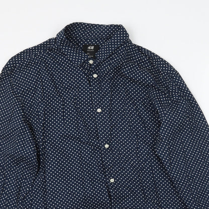 Mens UK Size L H&M Blue  Button-Up Long Sleeve Casual Shirt