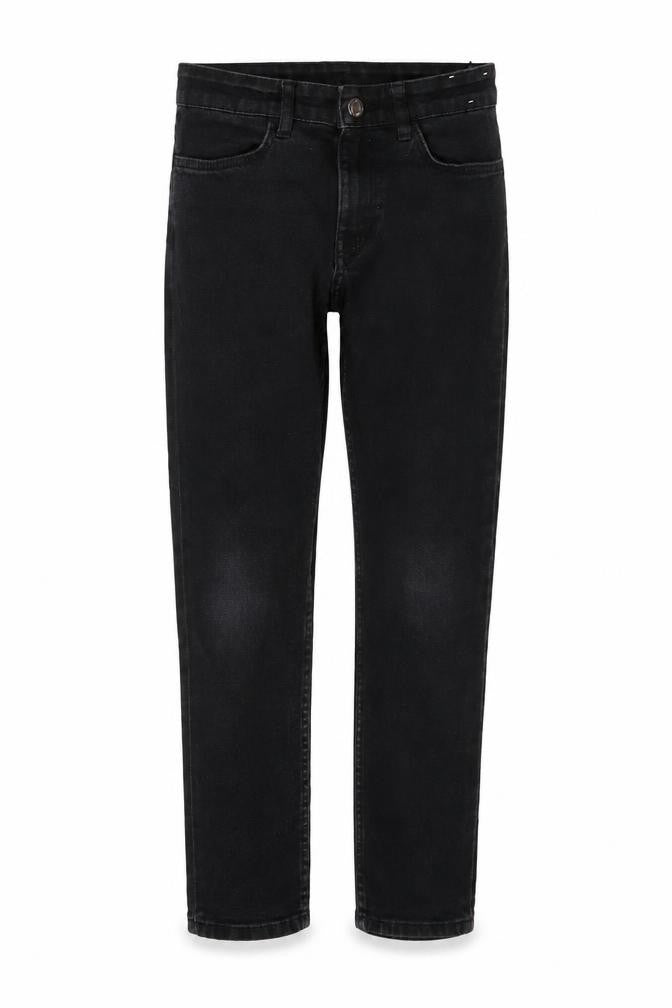 Front view of &Denim girls’ black denim straight jeans, size 7-8, years