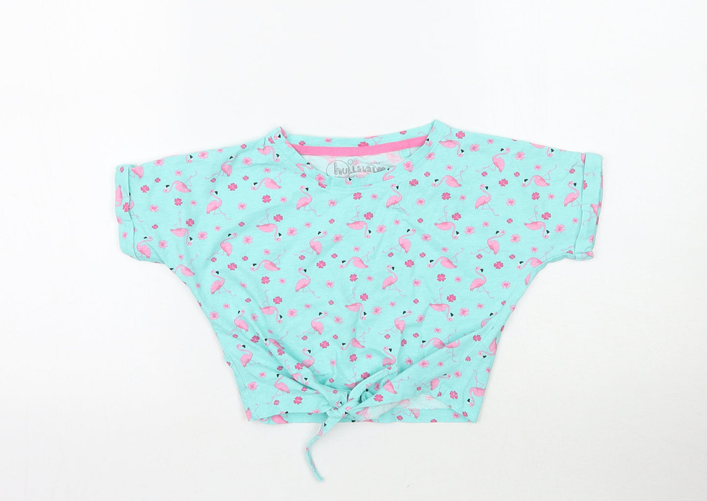 HULLALALOO Girls Blue Floral  Basic T-Shirt Size 5-6 Years  - Flamingo