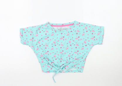 HULLALALOO Girls Blue Floral  Basic T-Shirt Size 5-6 Years  - Flamingo