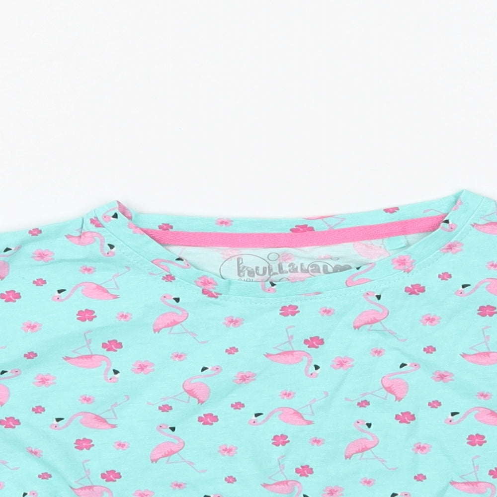 HULLALALOO Girls Blue Floral  Basic T-Shirt Size 5-6 Years  - Flamingo